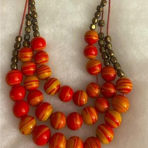 Beautiful, orange beaded necklace, three layers statement, necklace